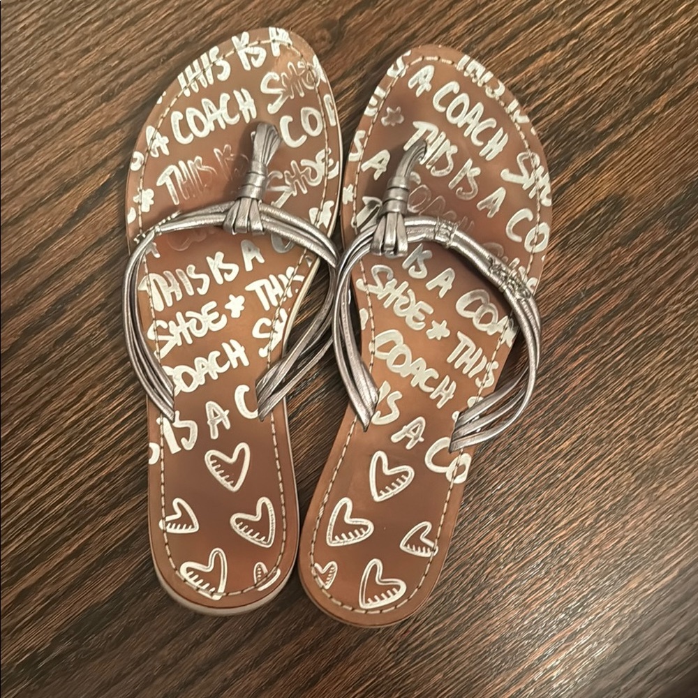 Coach Tan and Silver Heart Sandals